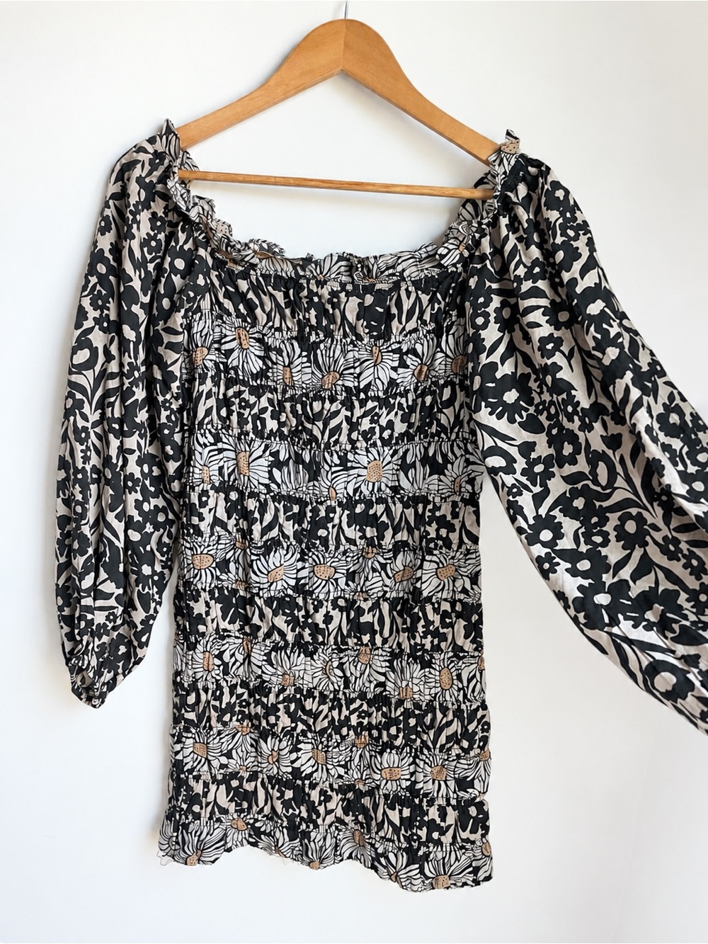 Forever That Girl Anthropologie Smocked Floral Long-Sleeve Dress